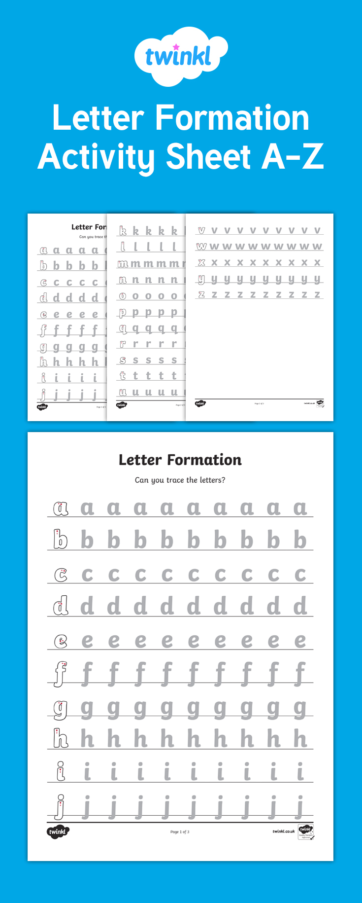 A Set Of Letter Formation Worksheets For Each Letter Of The regarding Letter Tracing Worksheets Twinkl