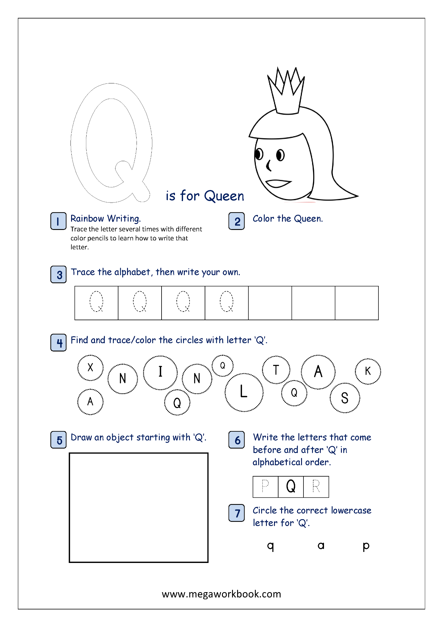 Alphabet Recognition Activity Worksheet - Capital Letter - Q for Tracing Letter Q Worksheets