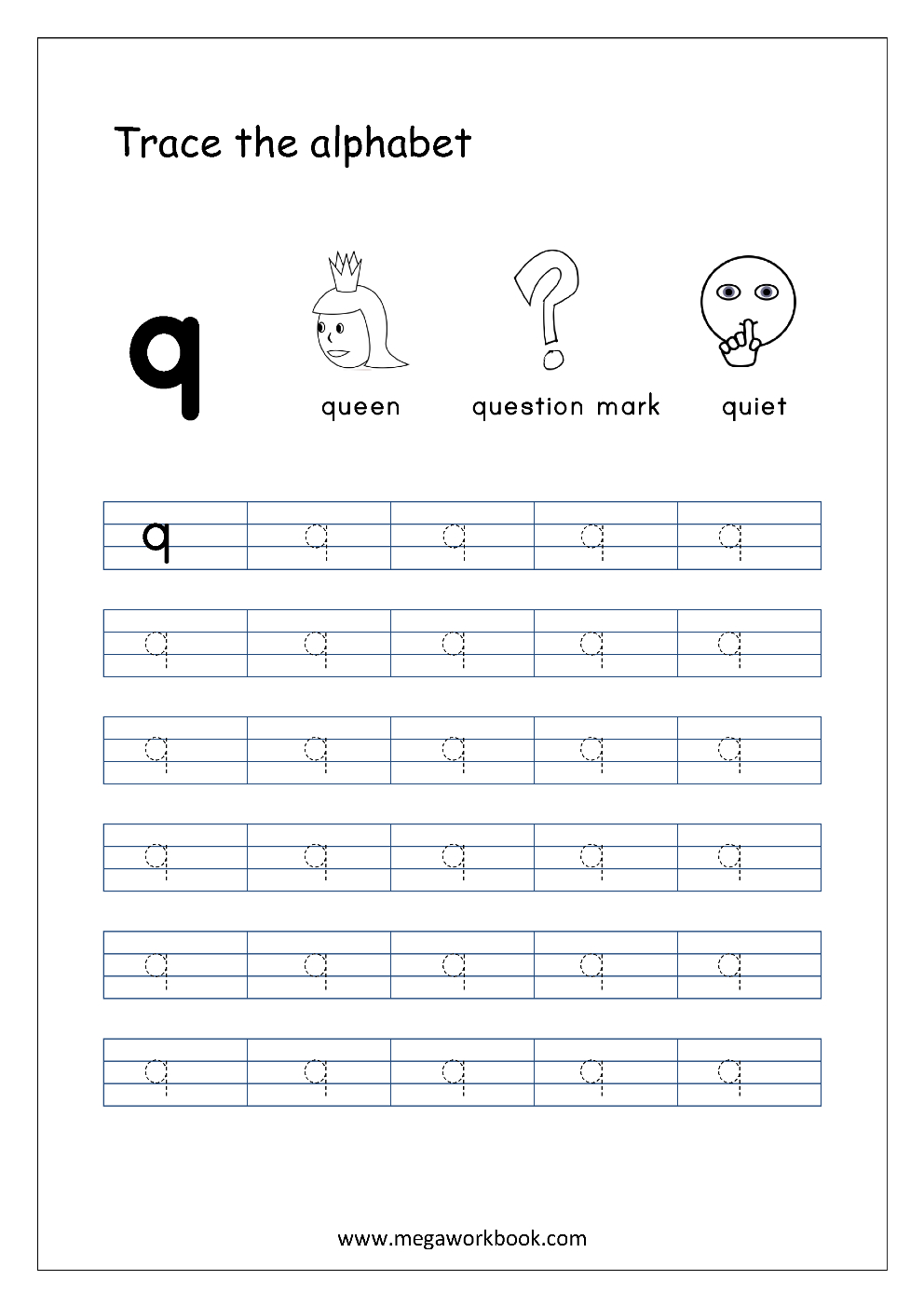 Alphabet Tracing In 4 Lines- Q (Small Letter Tracing intended for Tracing Small Letter G Worksheet