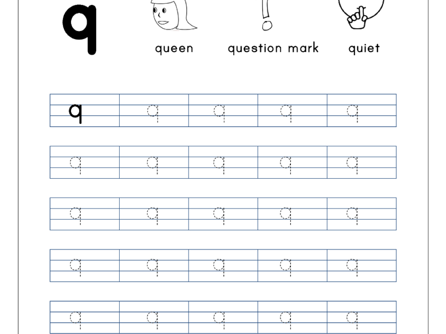 Alphabet Tracing In 4 Lines- Q (Small Letter Tracing pertaining to Letter Tracing Writing Worksheet