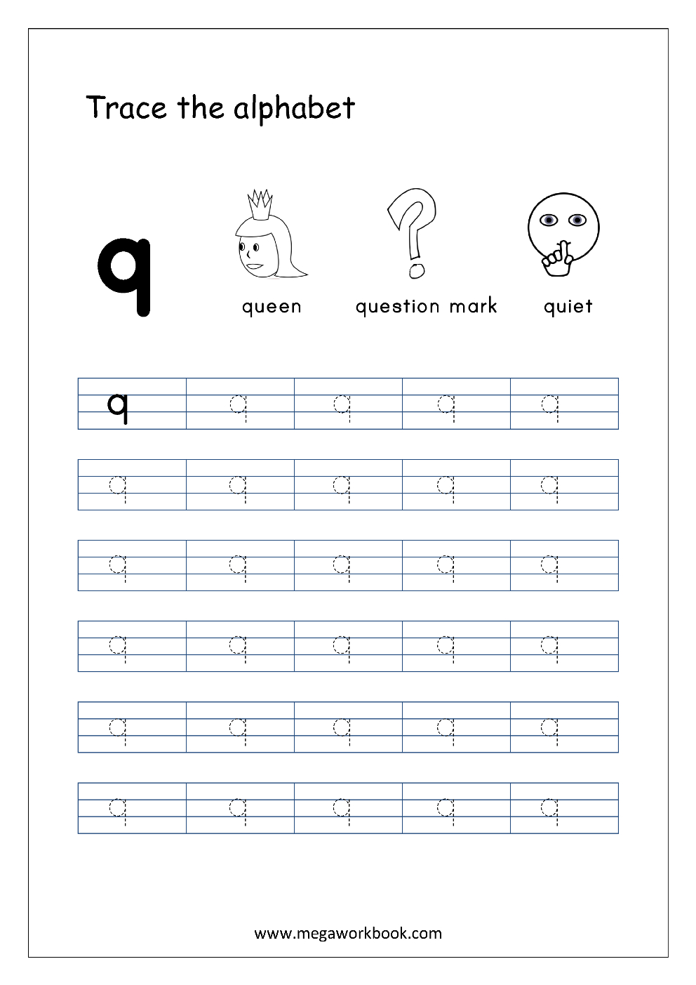Alphabet Tracing In 4 Lines- Q (Small Letter Tracing pertaining to Letter Tracing Writing Worksheet
