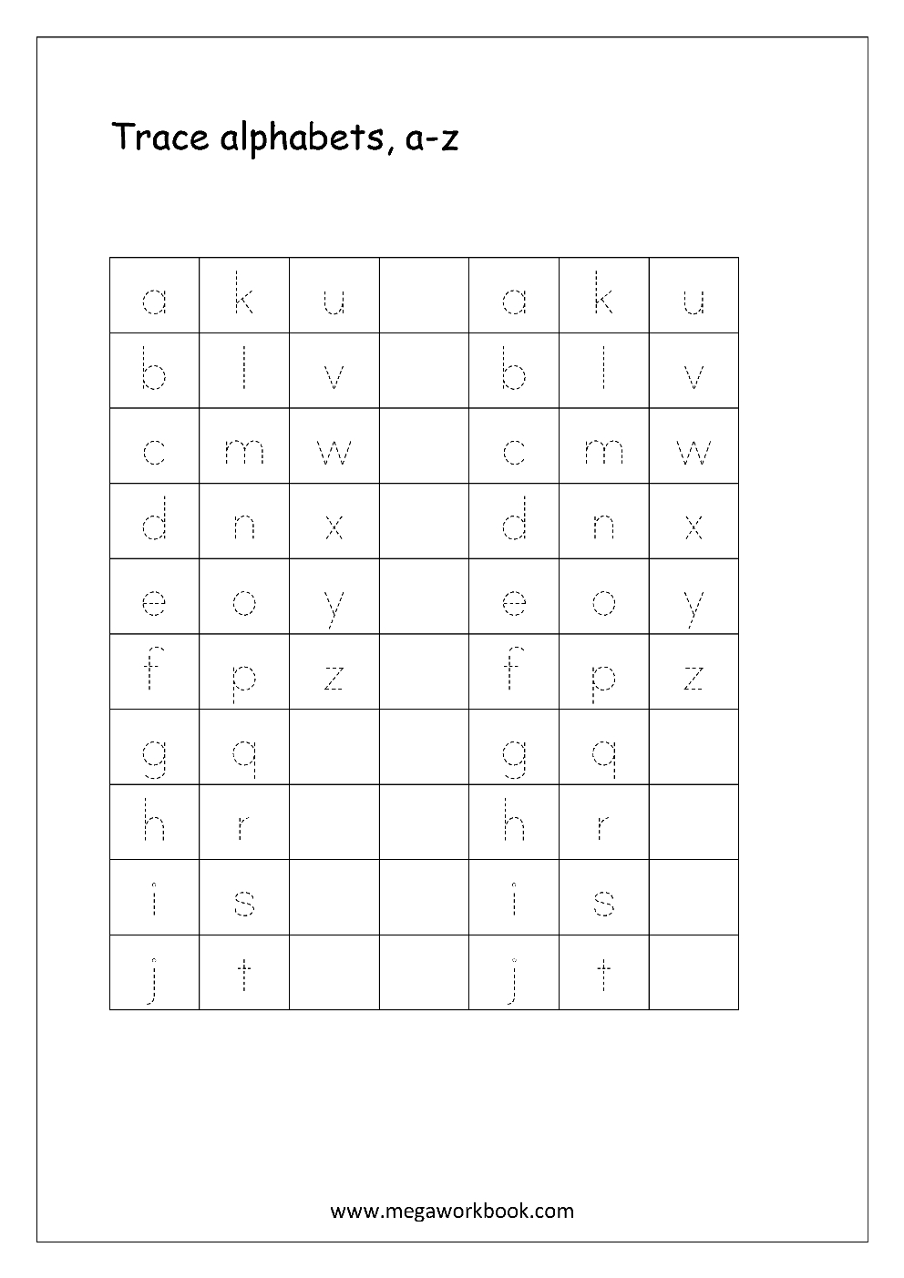 alphabet tracing worksheet small letters