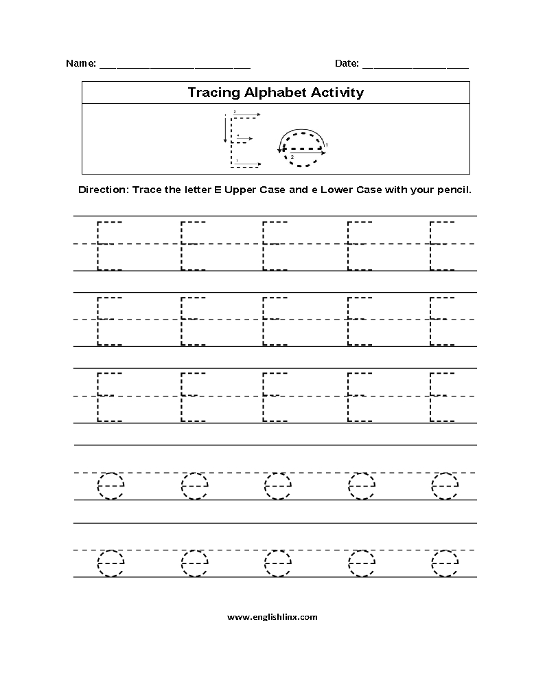 Letter E Tracing Worksheets | TracingLettersWorksheets.com