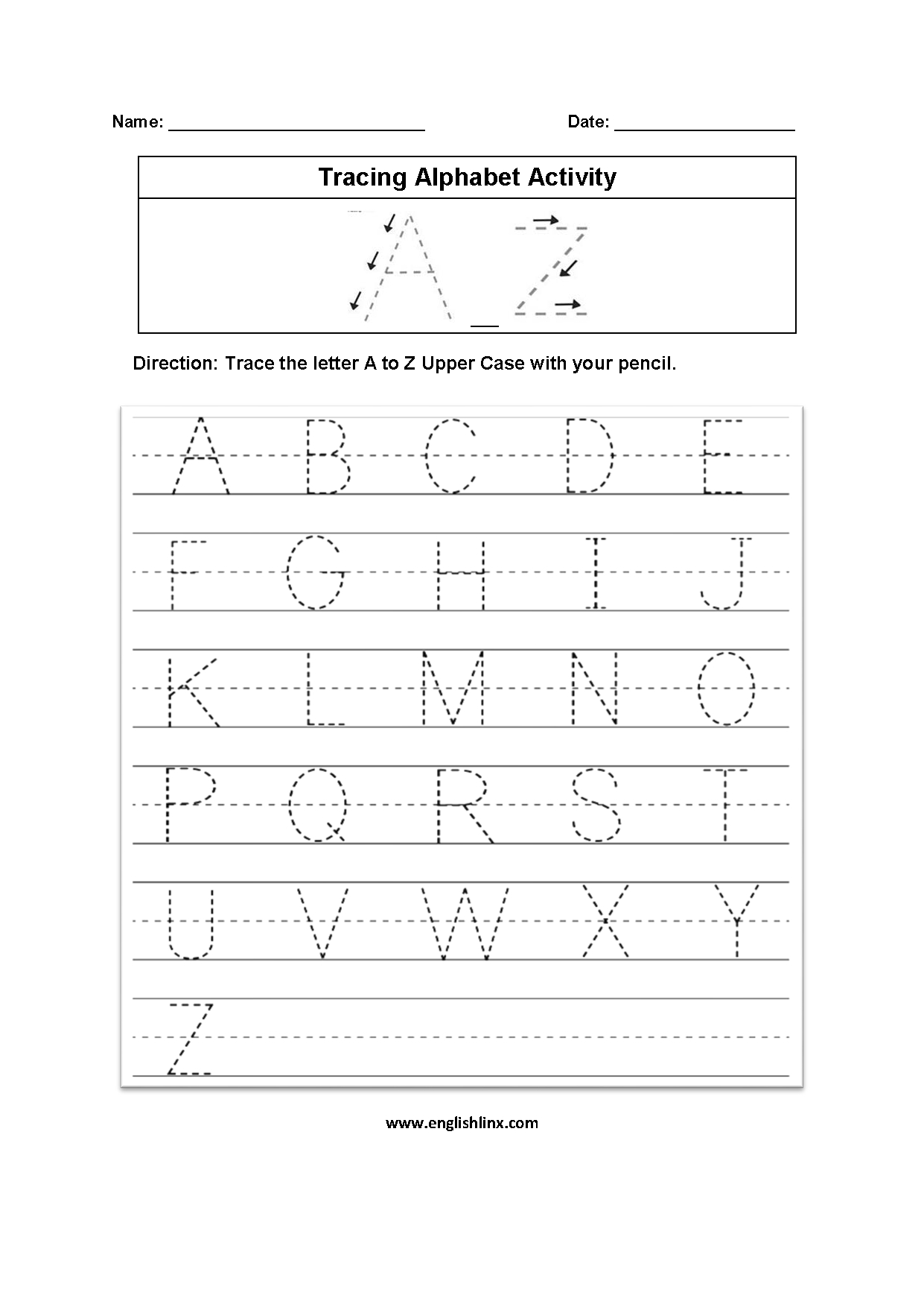 A Z Letter Tracing Worksheets