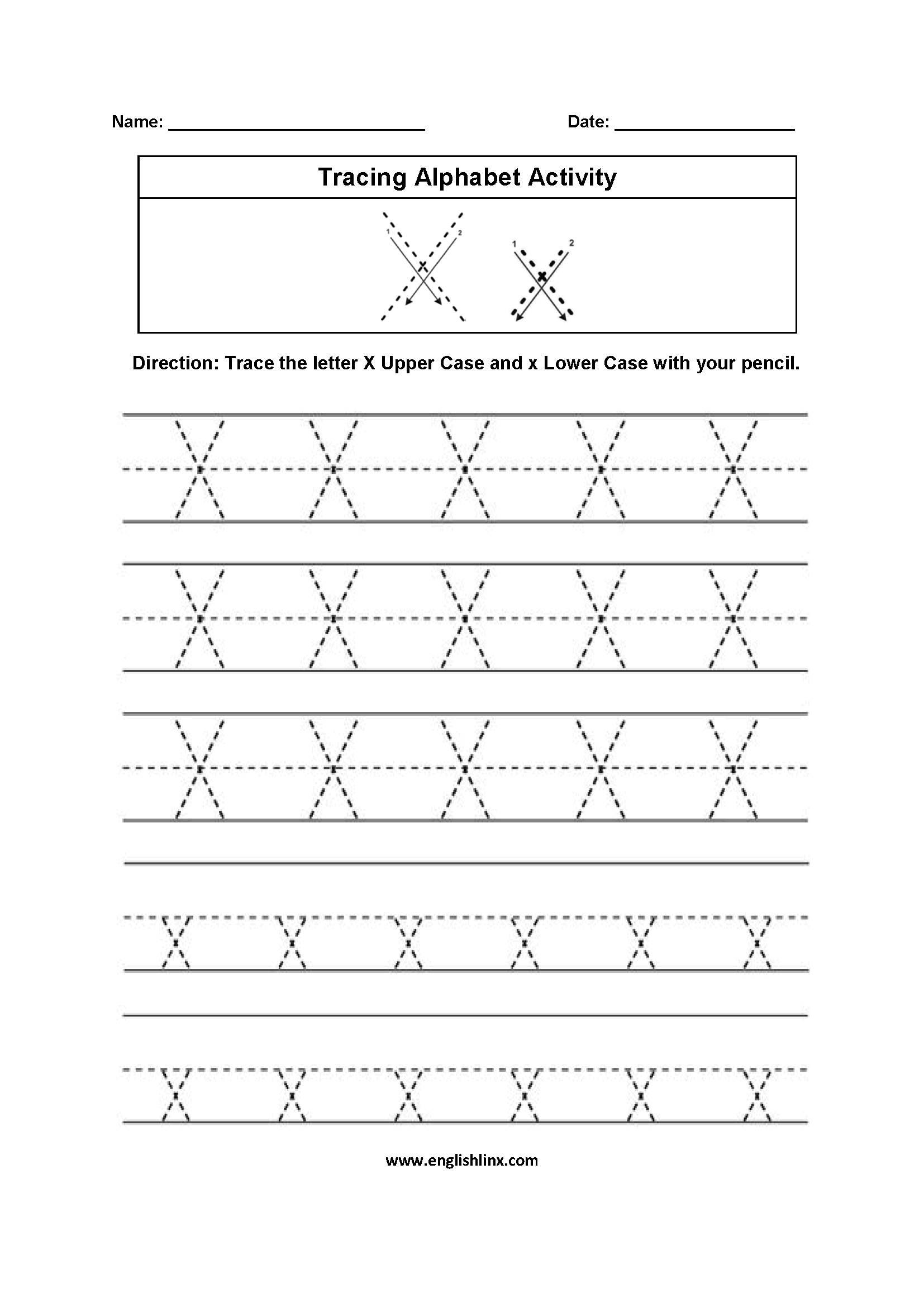 tracing letter x worksheets tracinglettersworksheetscom