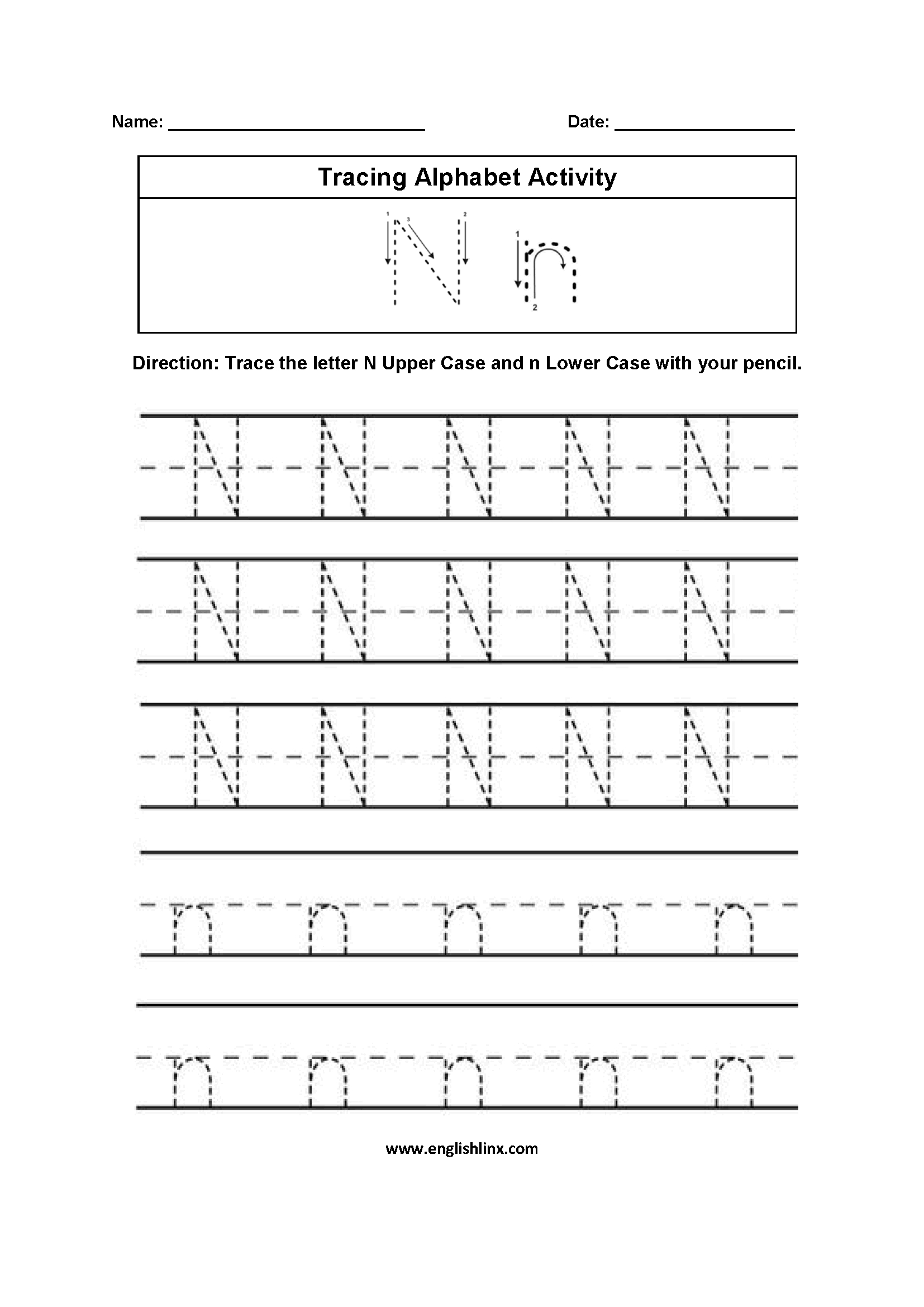 Alphabet Worksheets | Tracing Alphabet Worksheets with regard to Tracing Letter N Worksheets