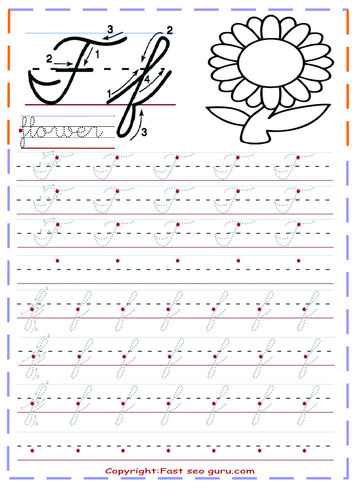 Cursive Handwriting Tracing Worksheets For Practice Letter F for Cursive Letters Tracing Sheets