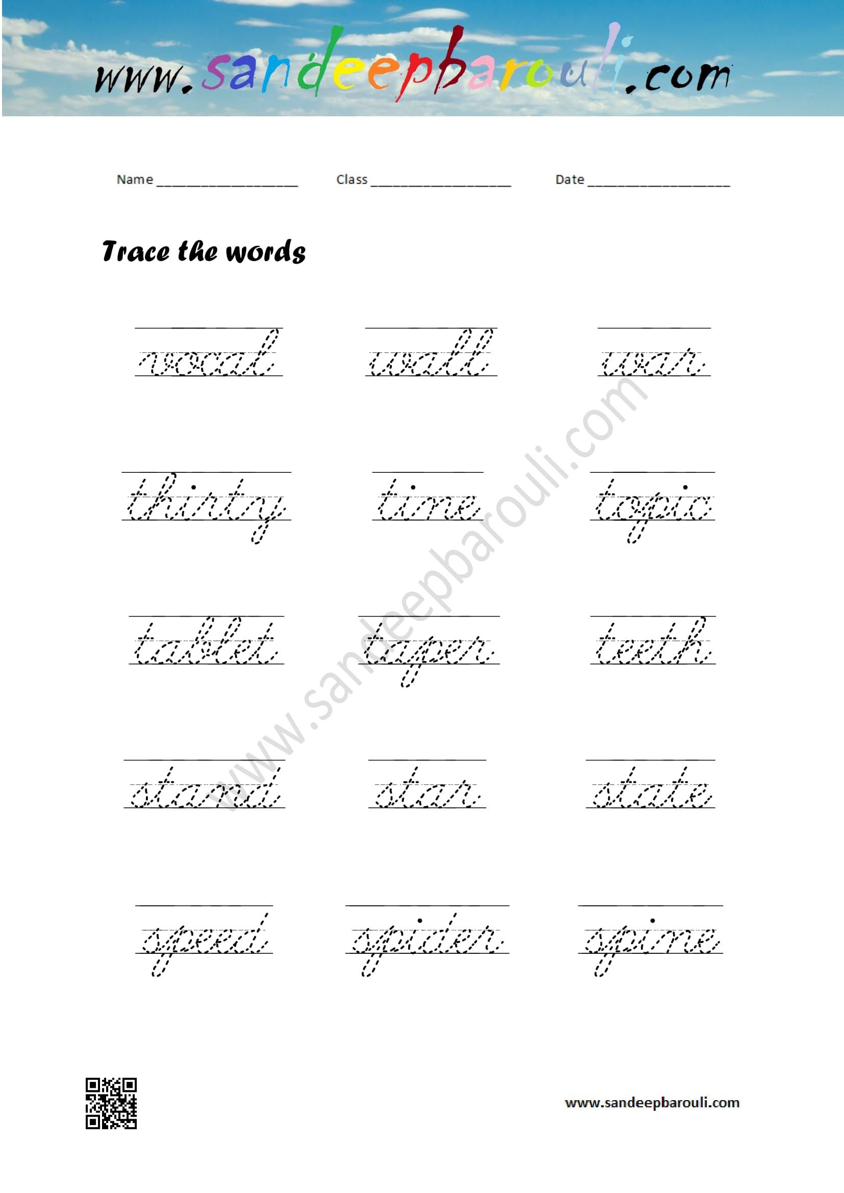 Cursive Writing Worksheet – Trace The Words 29 – Educational throughout Tracing Letters And Words Worksheets