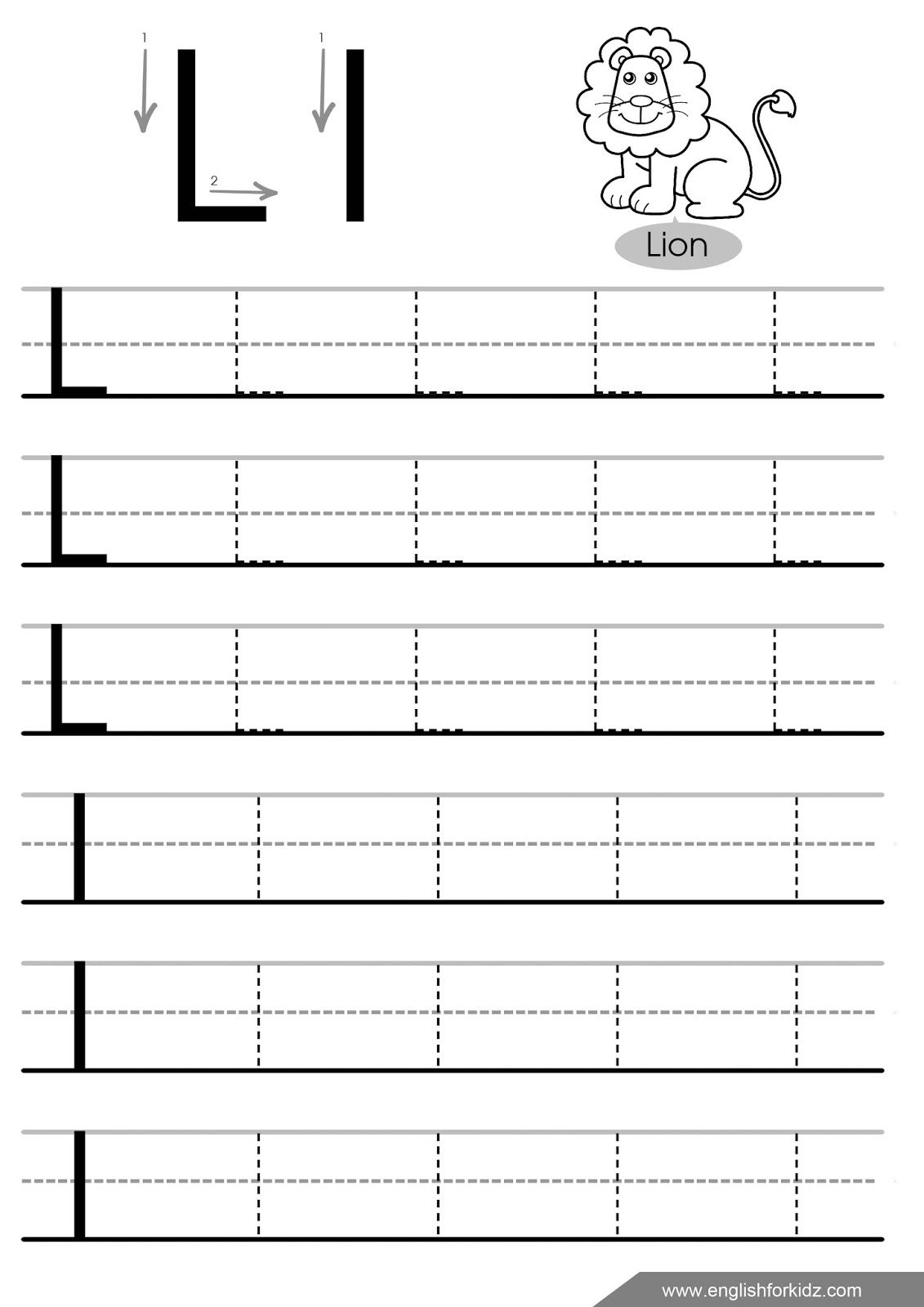 tracing letter l worksheets for kindergarten tracinglettersworksheetscom