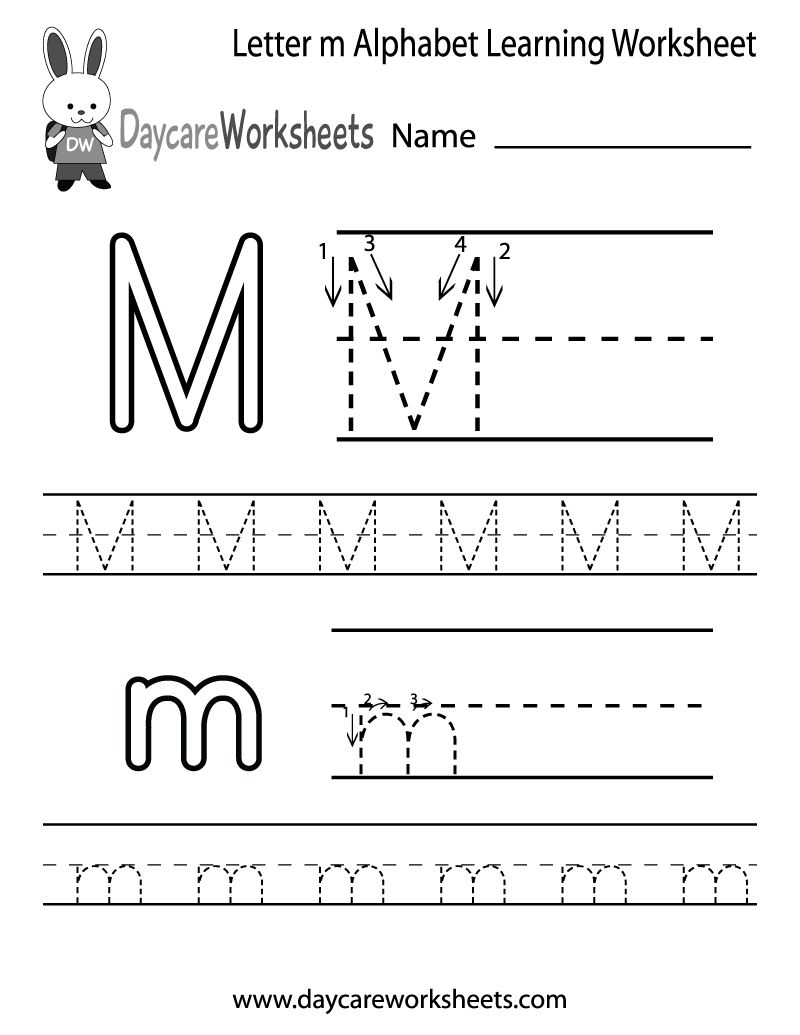 Draft Free Letter M Alphabet Learning Worksheet For for Tracing Letter M Worksheets
