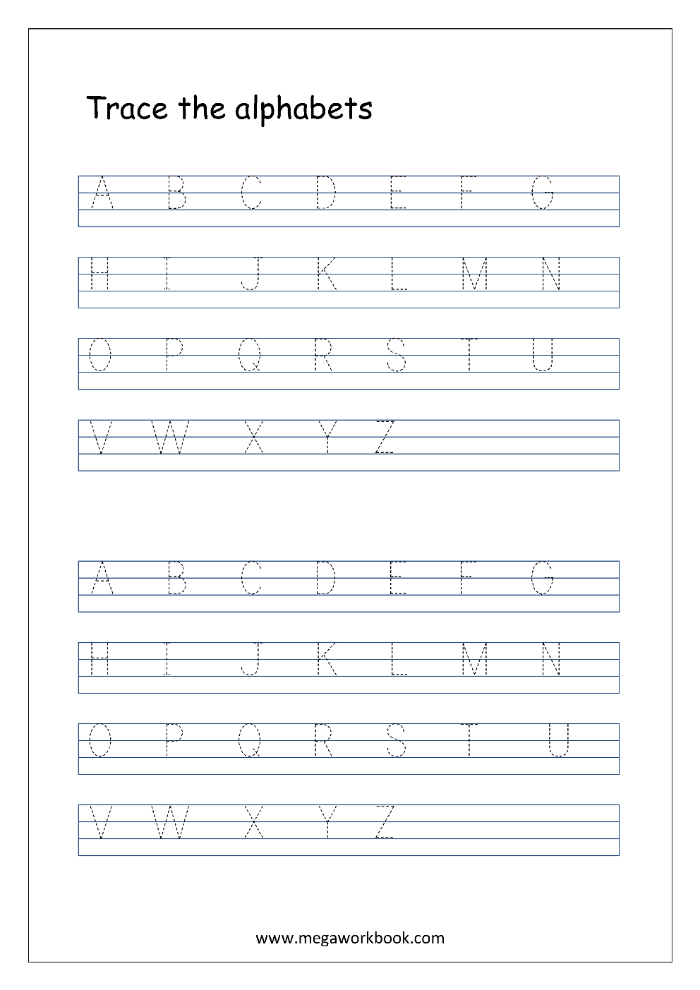 English Worksheet - Alphabet Tracing In 4 Lines - Capital inside Tracing Letters A To Z