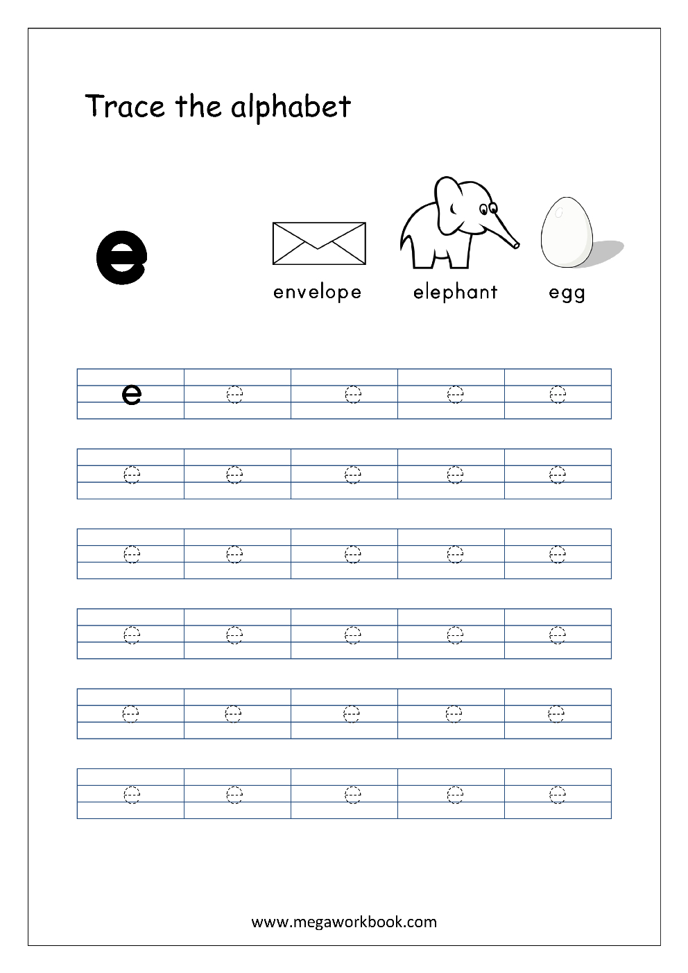 English Worksheet - Alphabet Tracing - Small Letter E in E Letter Tracing Worksheet