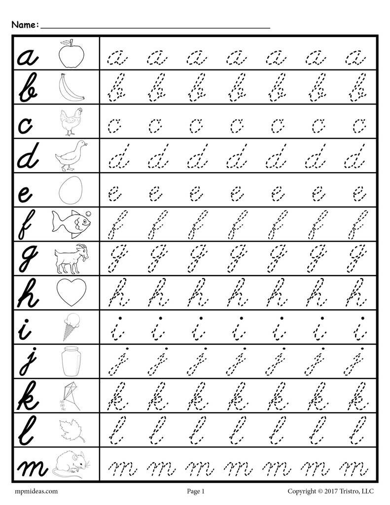 cursive small letters tracing worksheets