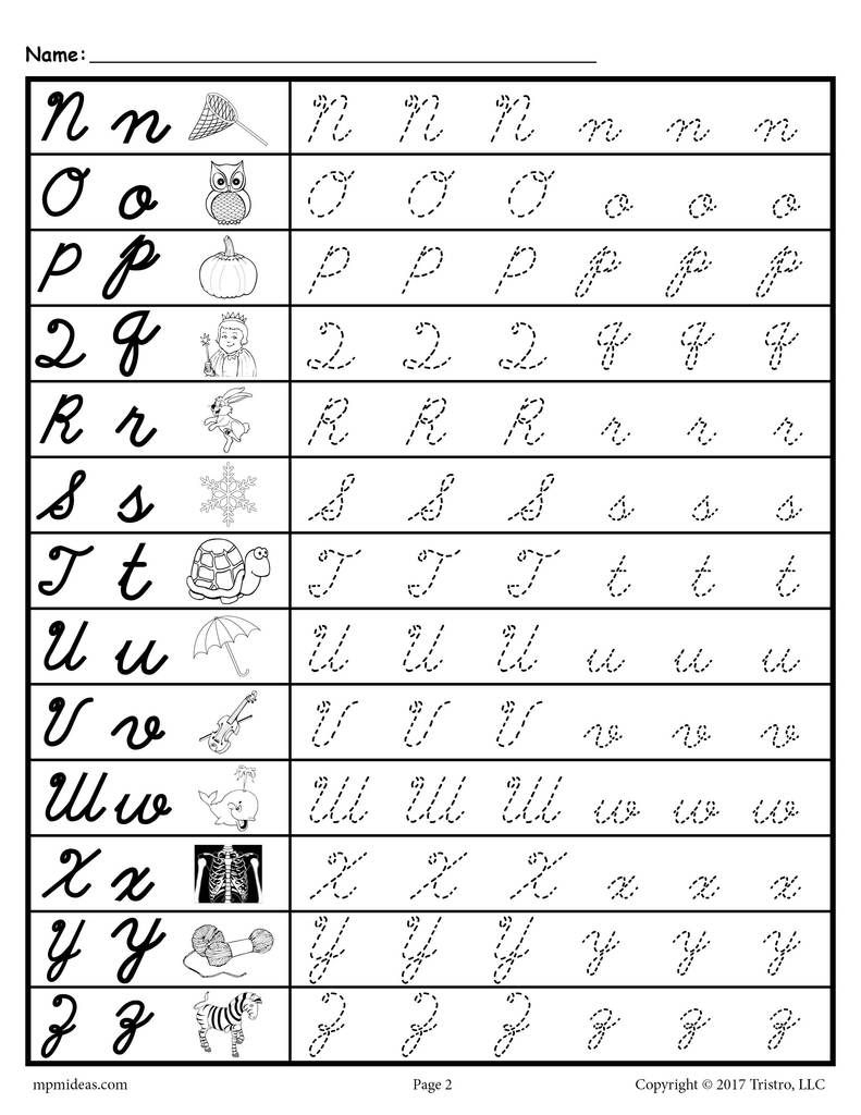Free Cursive Uppercase And Lowercase Letter Tracing with Letter Tracing Worksheets Cursive