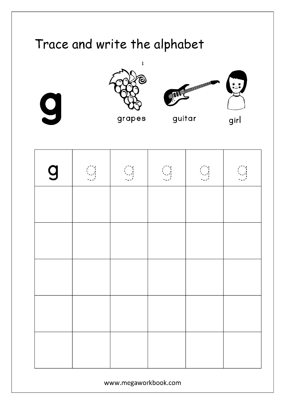 Tracing Small Letter G Worksheet