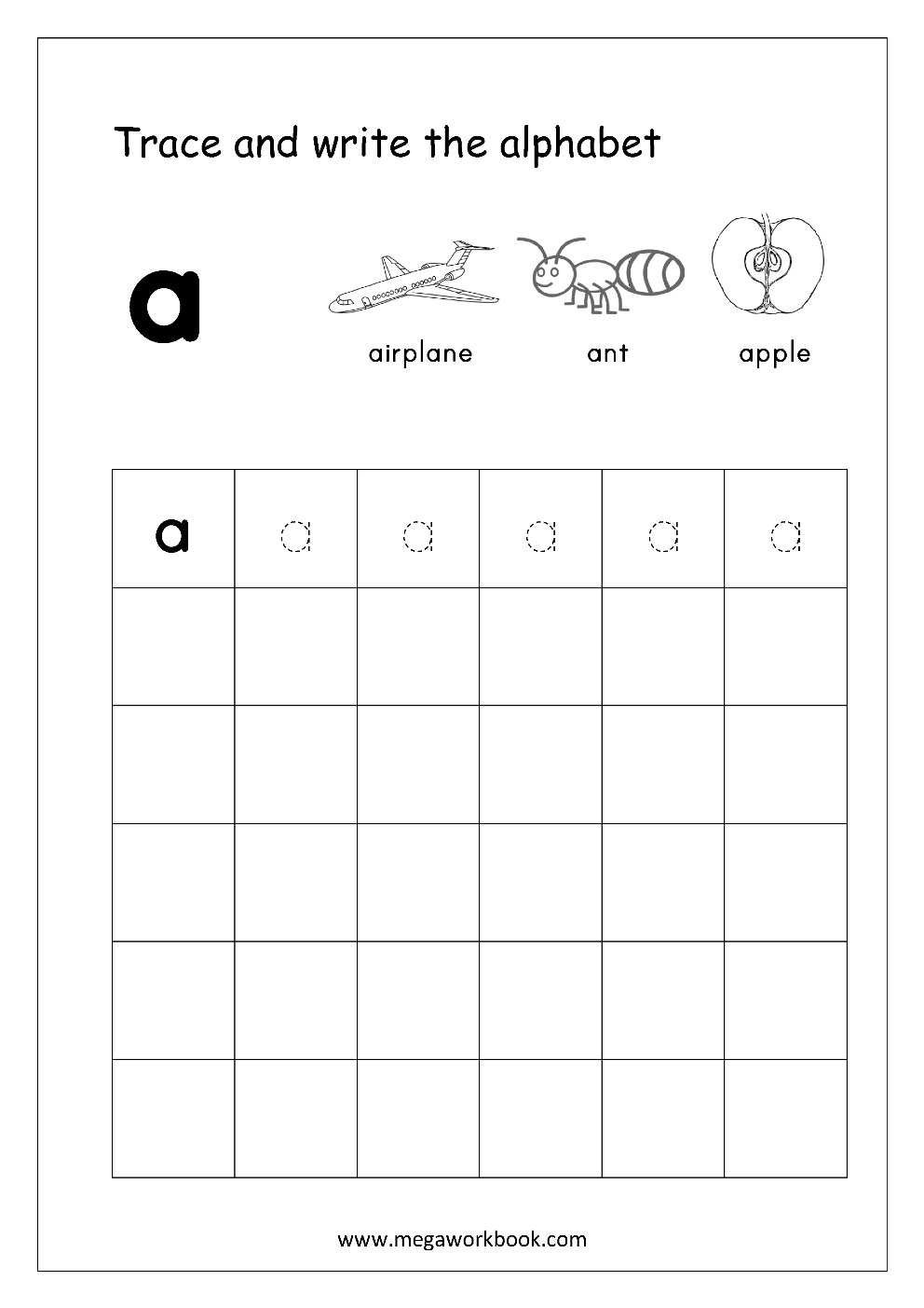 Free English Worksheets - Alphabet Writing (Small Letters with Tracing Small Letter A Worksheet