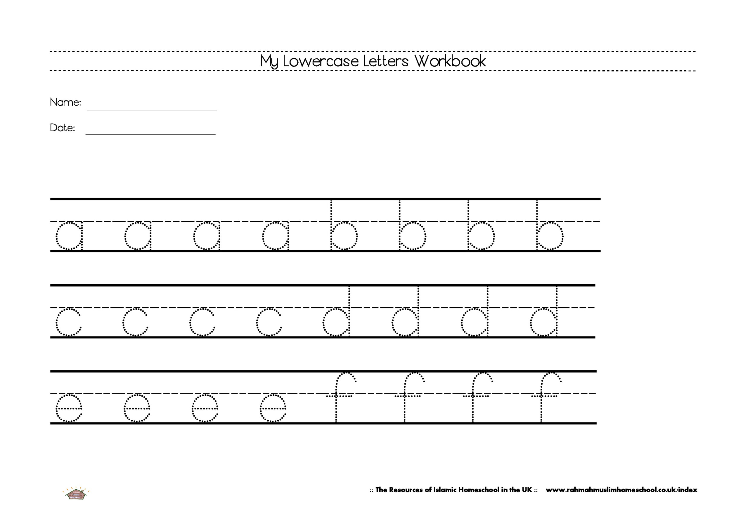 Free Lowercase Letters Worksheets | The Resources Of Islamic inside Letter Tracing Worksheets Uk