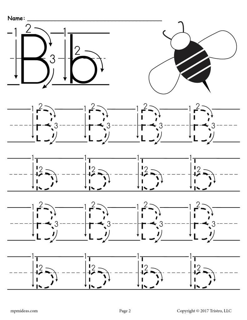 Free Printable Letter B Tracing Worksheet With Number And regarding Free Tracing Letters With Directional Arrows