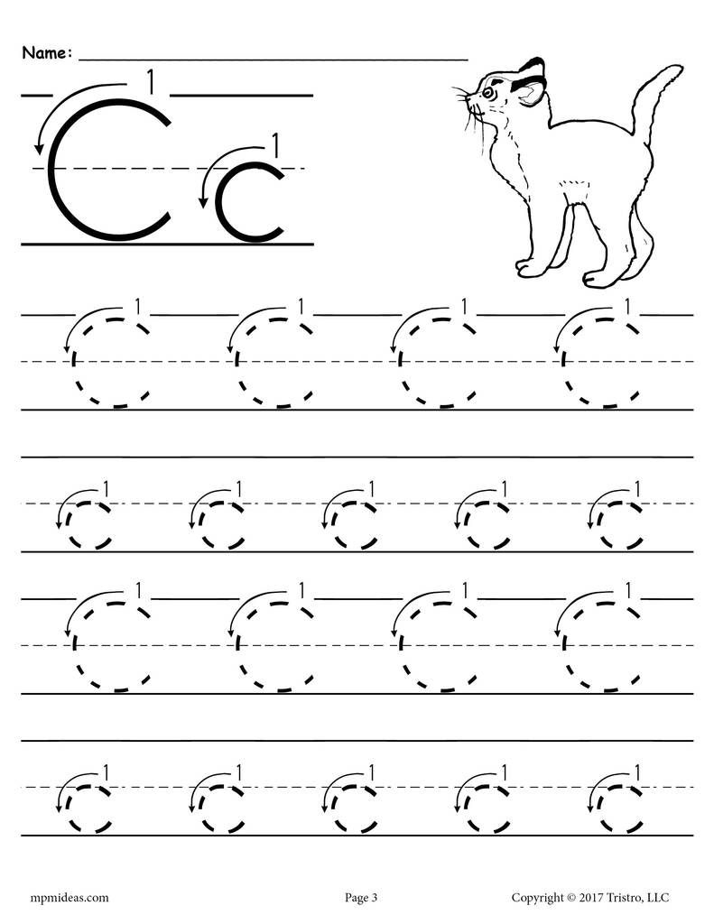 Free Printable Letter C Tracing Worksheet With Number And regarding Tracing Letters With Arrows