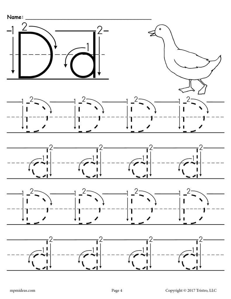 Free Printable Letter D Tracing Worksheet With Number And pertaining to Trace Letter D Worksheets Preschool