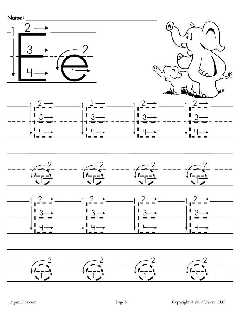 Free Printable Letter E Tracing Worksheet With Number And in Tracing Letters With Arrows