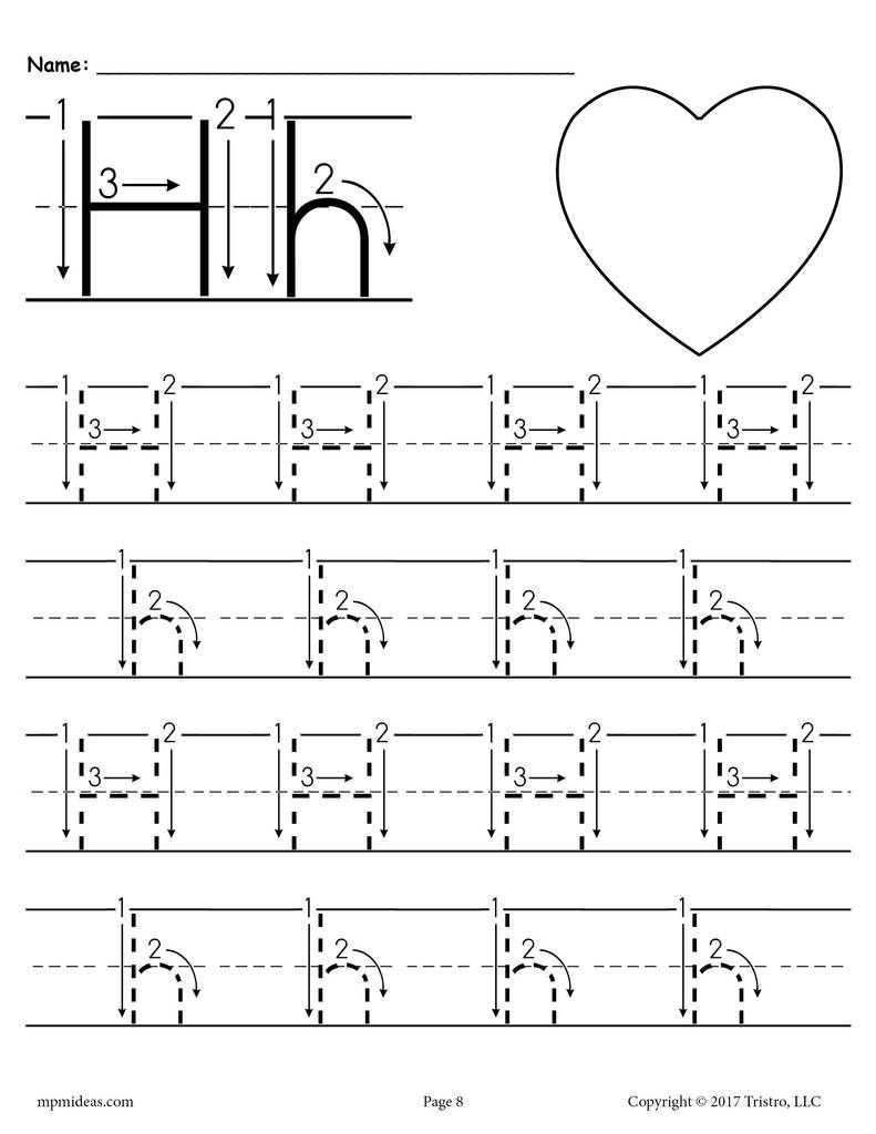 Free Printable Letter H Tracing Worksheet With Number And within Tracing Letter H Worksheets Preschoolers