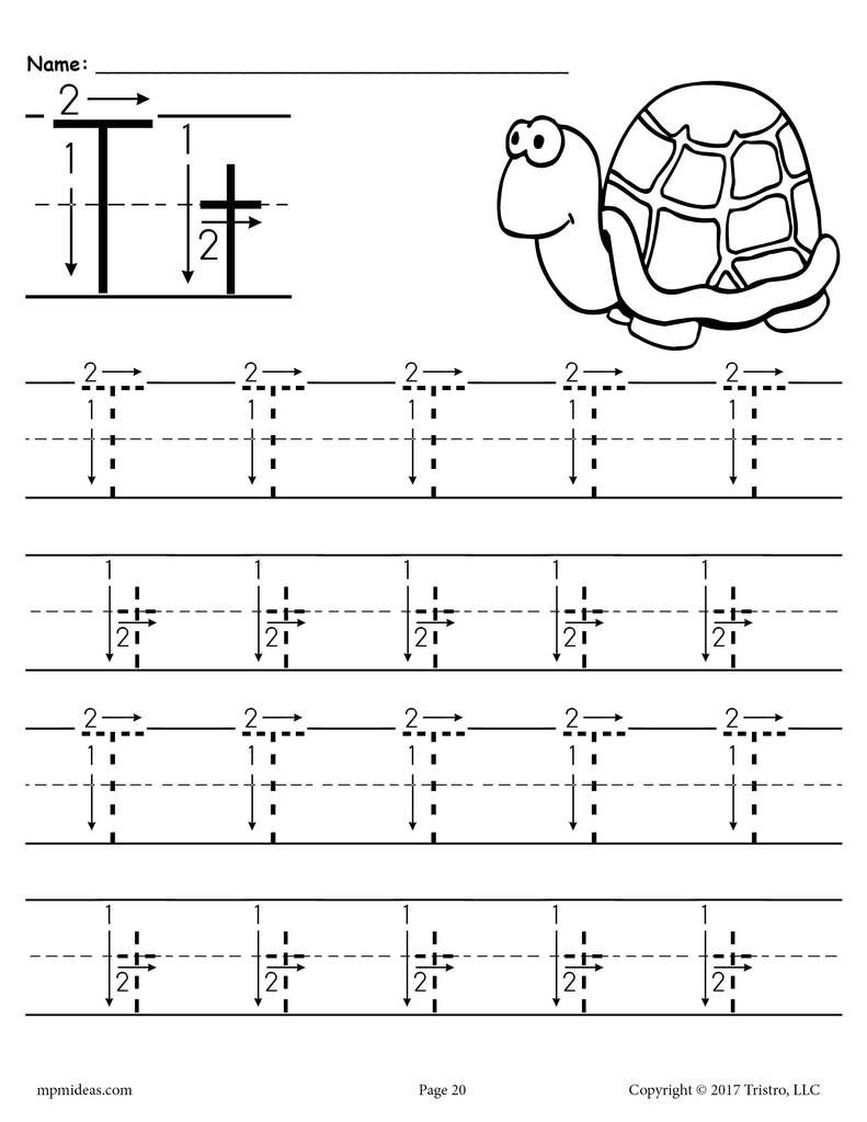 Free Printable Letter T Tracing Worksheet With Number And inside Letter Tracing Worksheets With Arrows