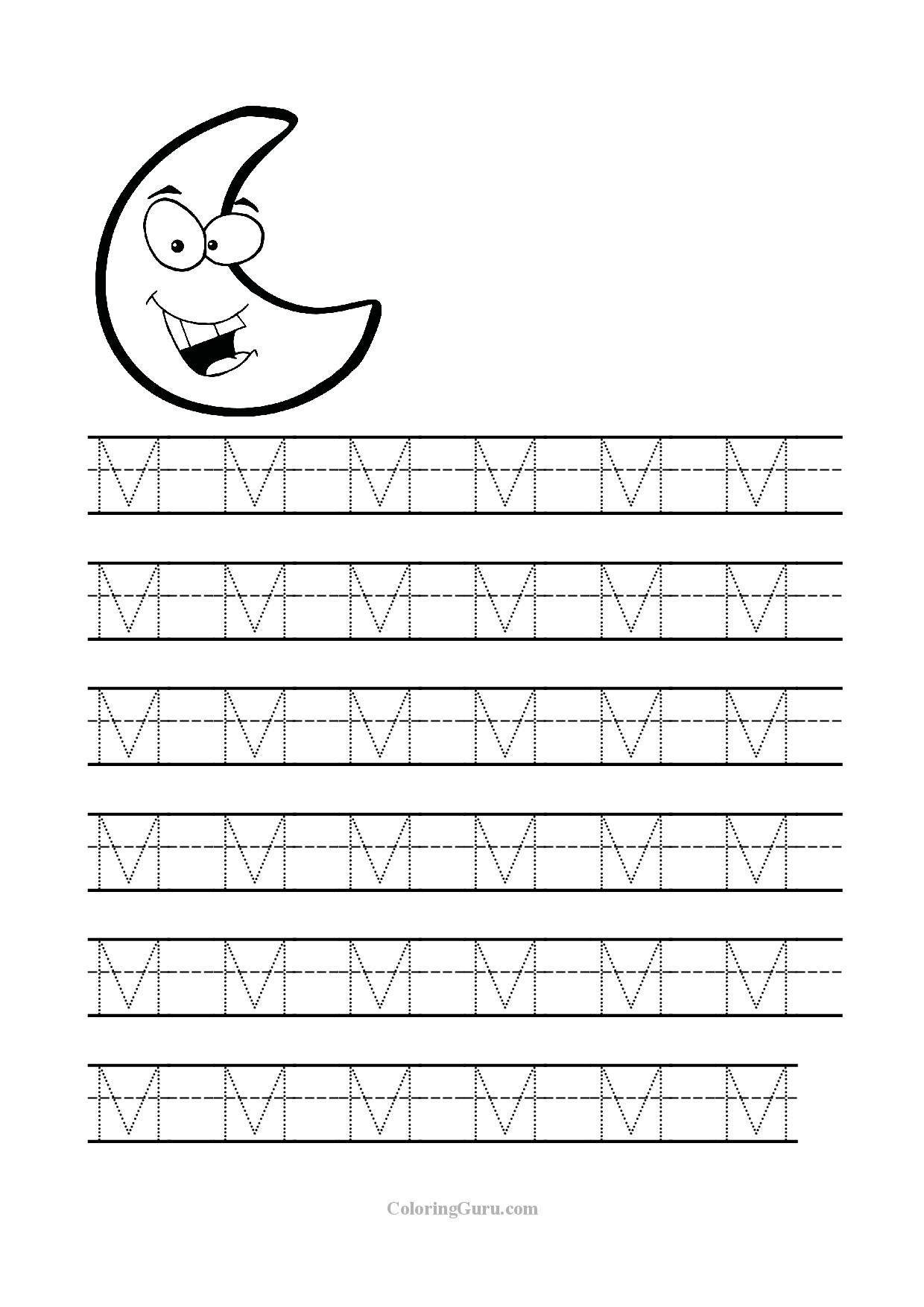 Free Printable Tracing Letter M Worksheets For Preschool inside Preschool Dotted Letters For Tracing