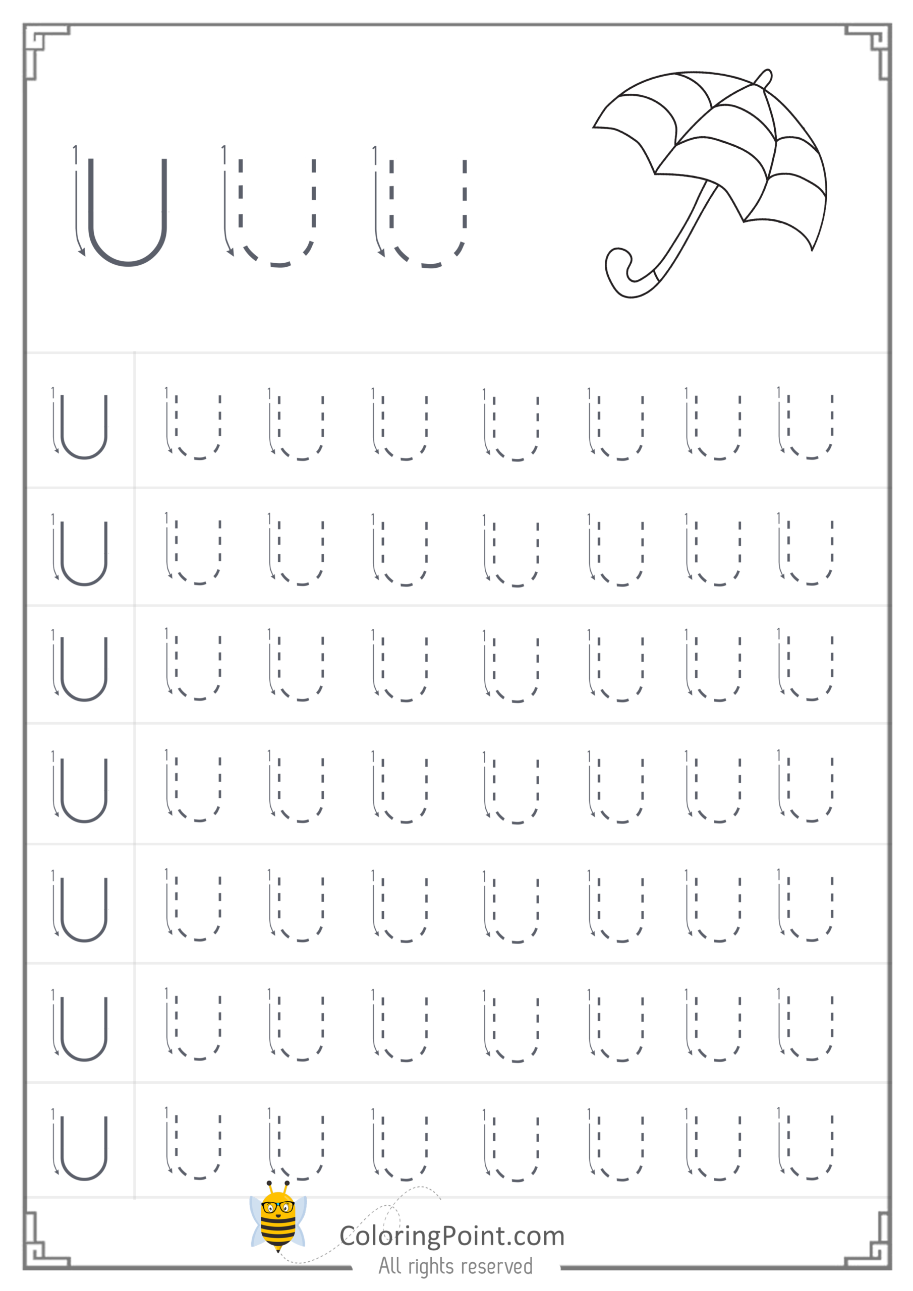 Free Printable Tracing Letter U Worksheets Preschool for Tracing Letter Worksheets Preschool Free