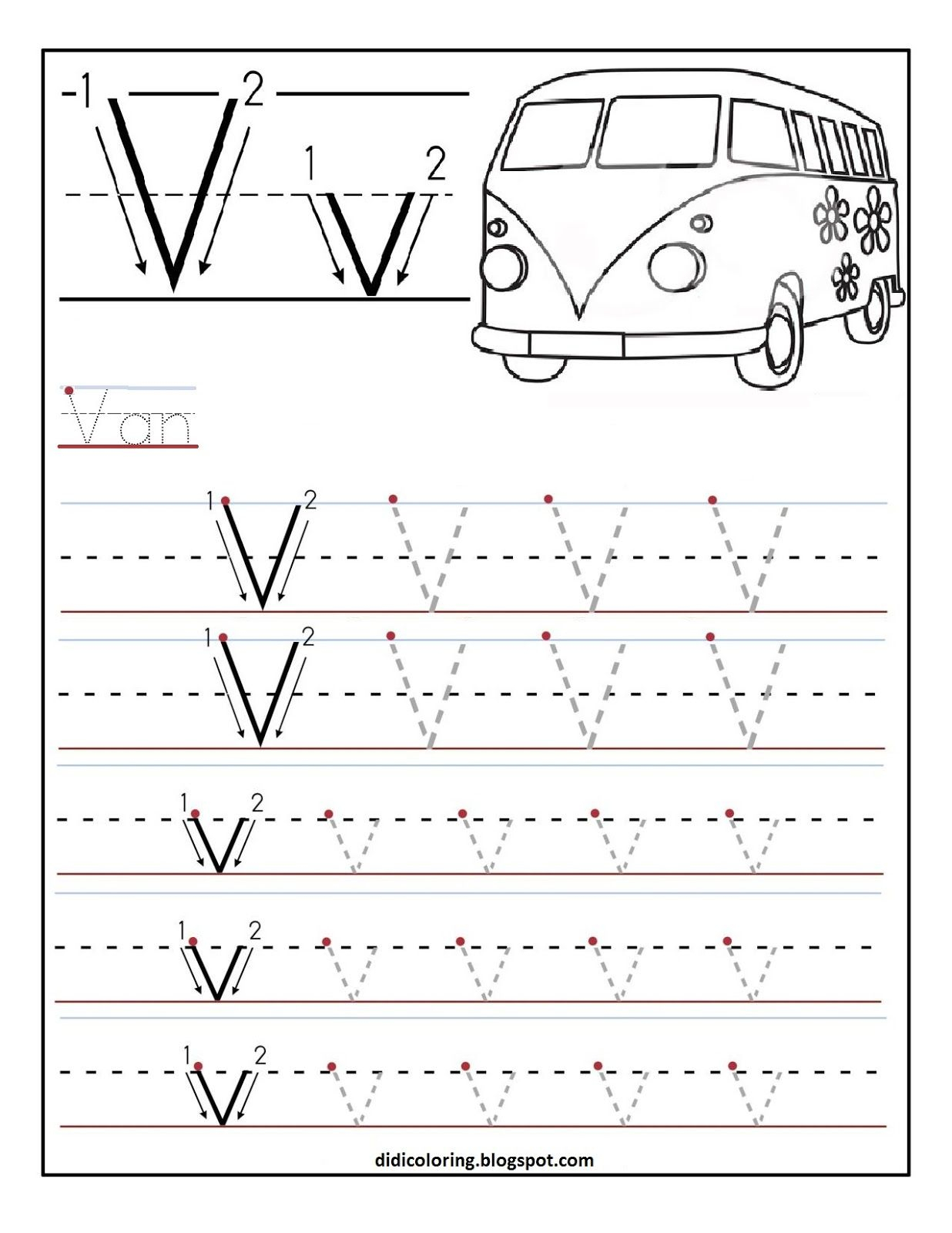 Free Printable Worksheet Letter V For Your Child To Learn intended for Tracing Letter V Worksheets