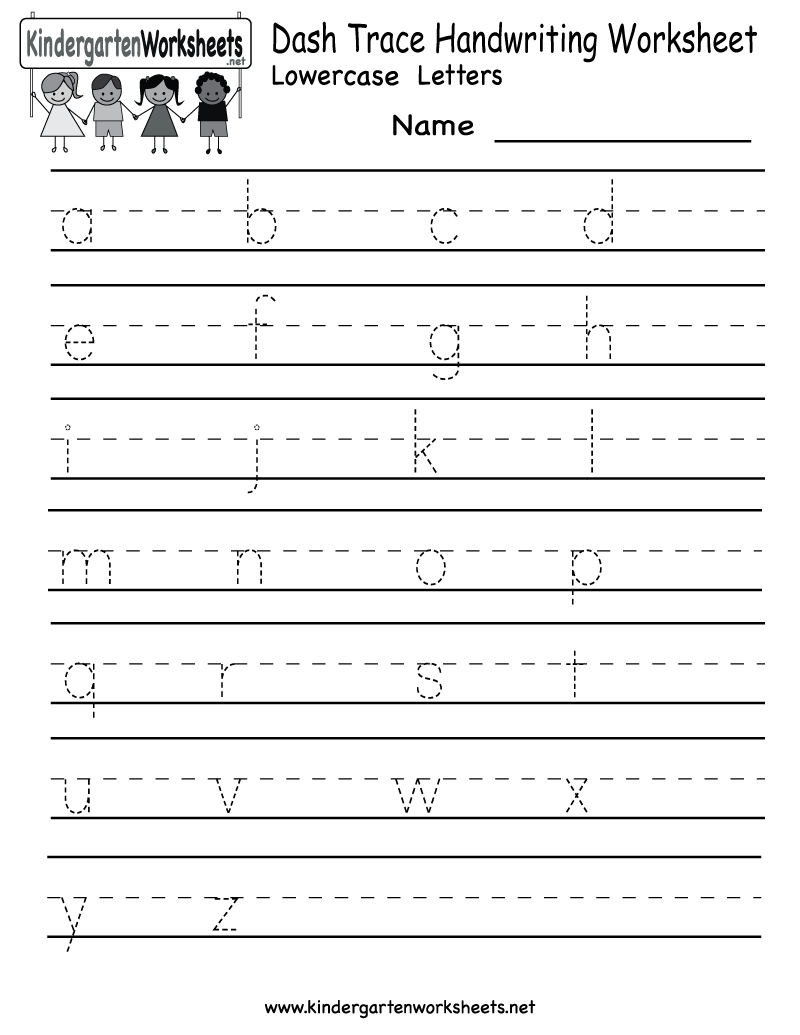 Kindergarten Dash Trace Handwriting Worksheet Printable | K4 with Free Printable Tracing Lowercase Letters