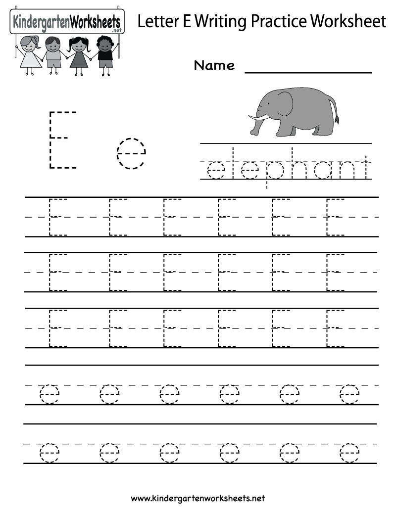 Kindergarten Letter E Writing Practice Worksheet Printable inside E Letter Tracing Worksheet