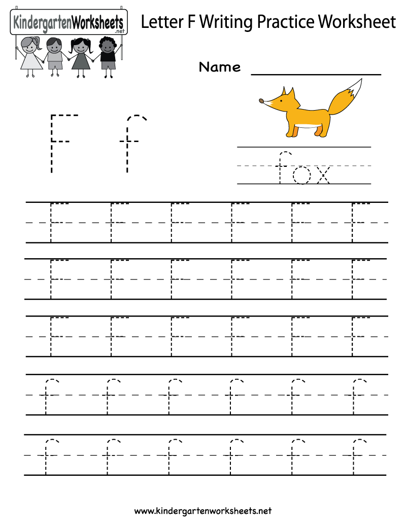 Kindergarten Letter F Writing Practice Worksheet Printable with Tracing Letter F Worksheets