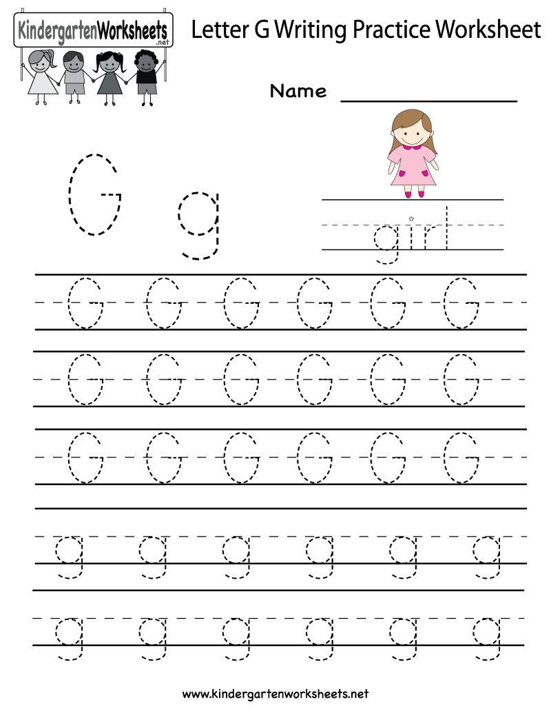 Kindergarten Letter G Writing Practice Worksheet Printable for G Letter Tracing Worksheet