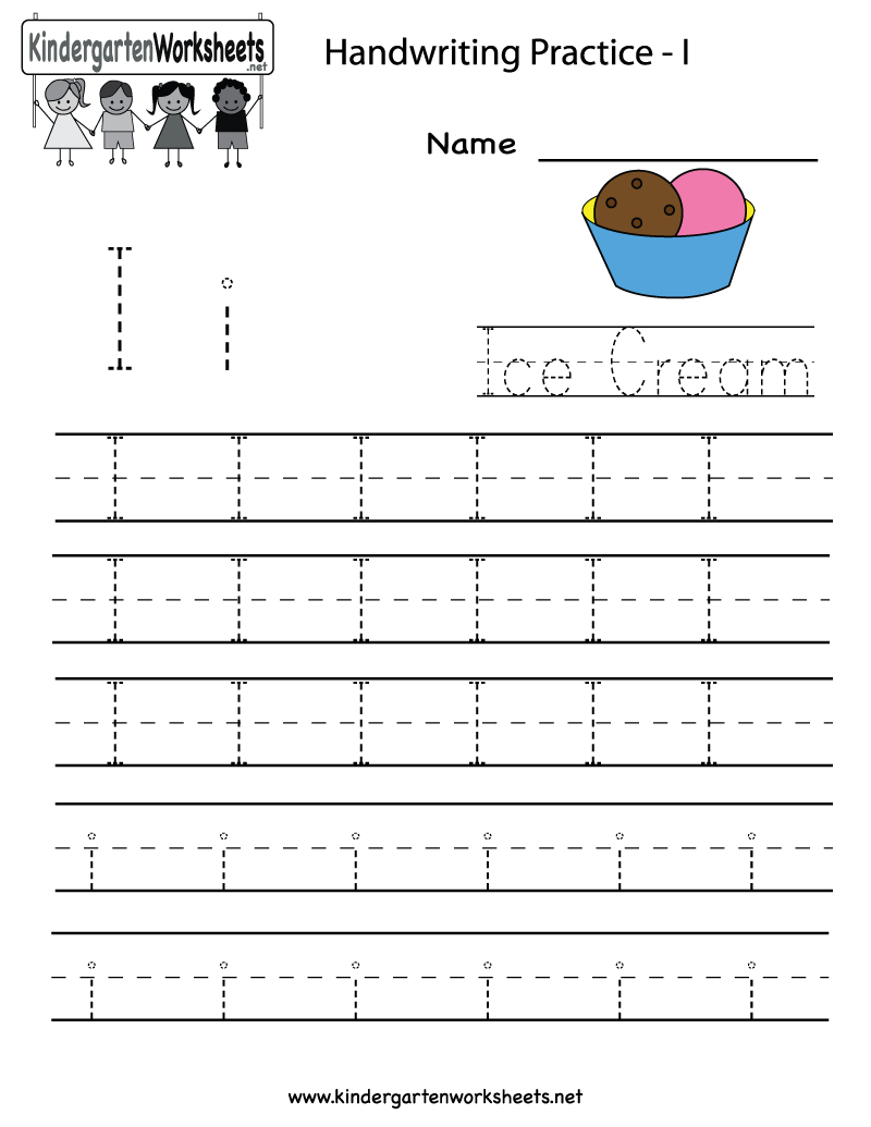 Kindergarten Letter I Writing Practice Worksheet Printable within Practice Tracing Letters Preschool