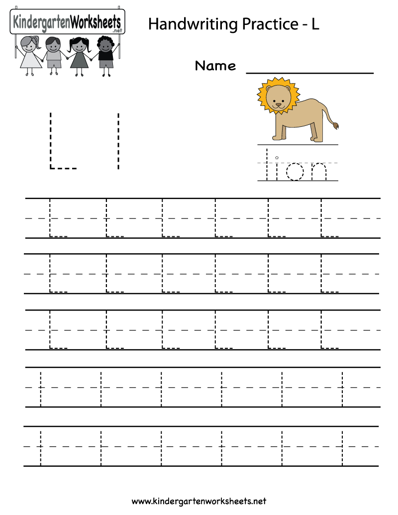 Kindergarten Letter L Writing Practice Worksheet Printable within Tracing Letter L Worksheets