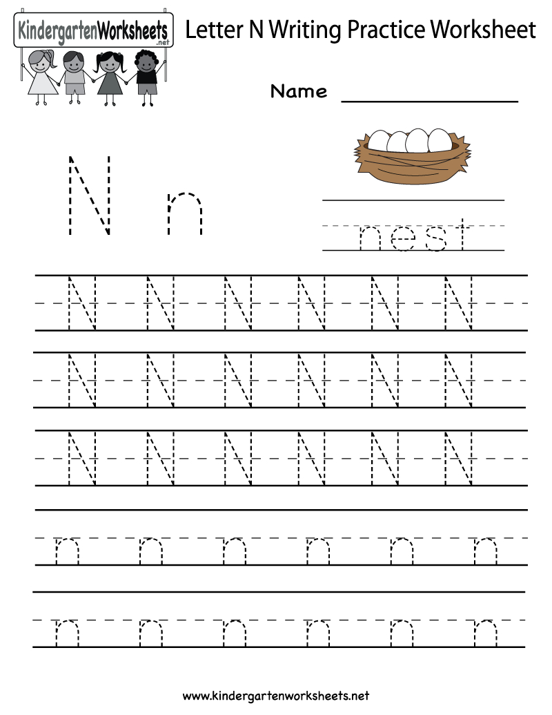 Kindergarten Letter N Writing Practice Worksheet Printable regarding Tracing Letter N Worksheets For Preschool