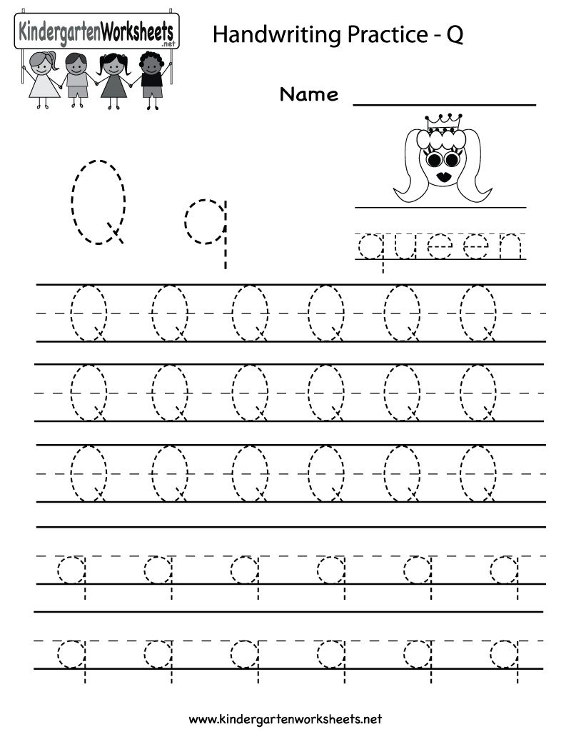 Kindergarten Letter Q Writing Practice Worksheet Printable in Tracing Letter Q Worksheets