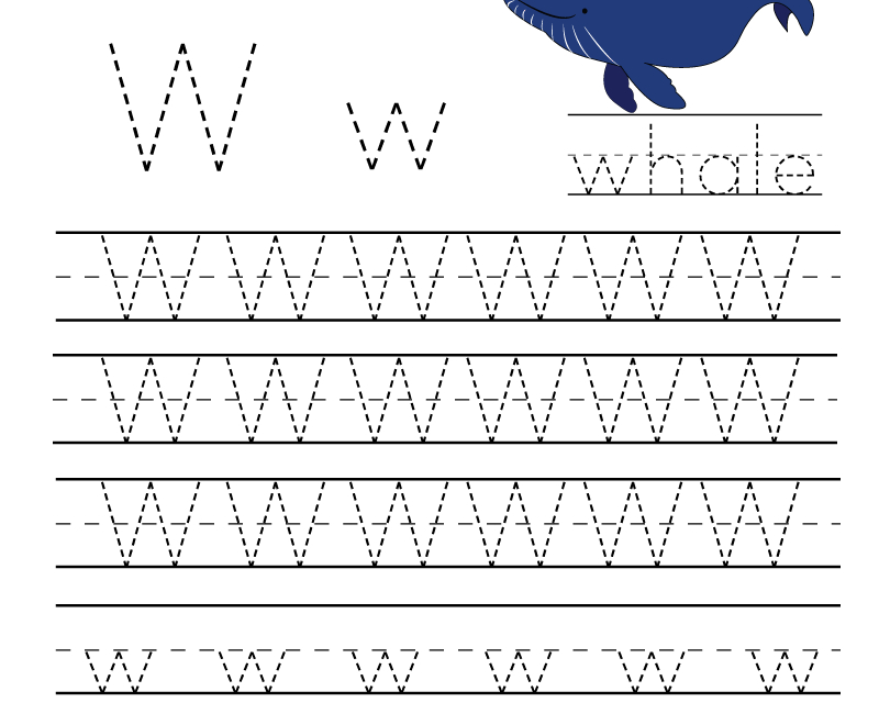 Kindergarten Letter W Writing Practice Worksheet Printable within Practice Tracing Letters Worksheets