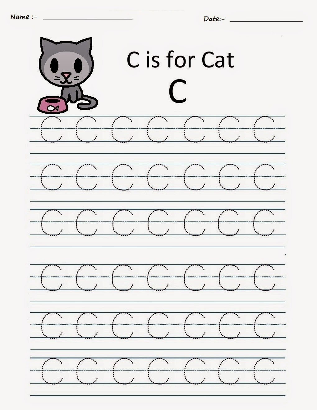 Kindergarten Worksheets: Printable Tracing Worksheets within C Letter Tracing Worksheet