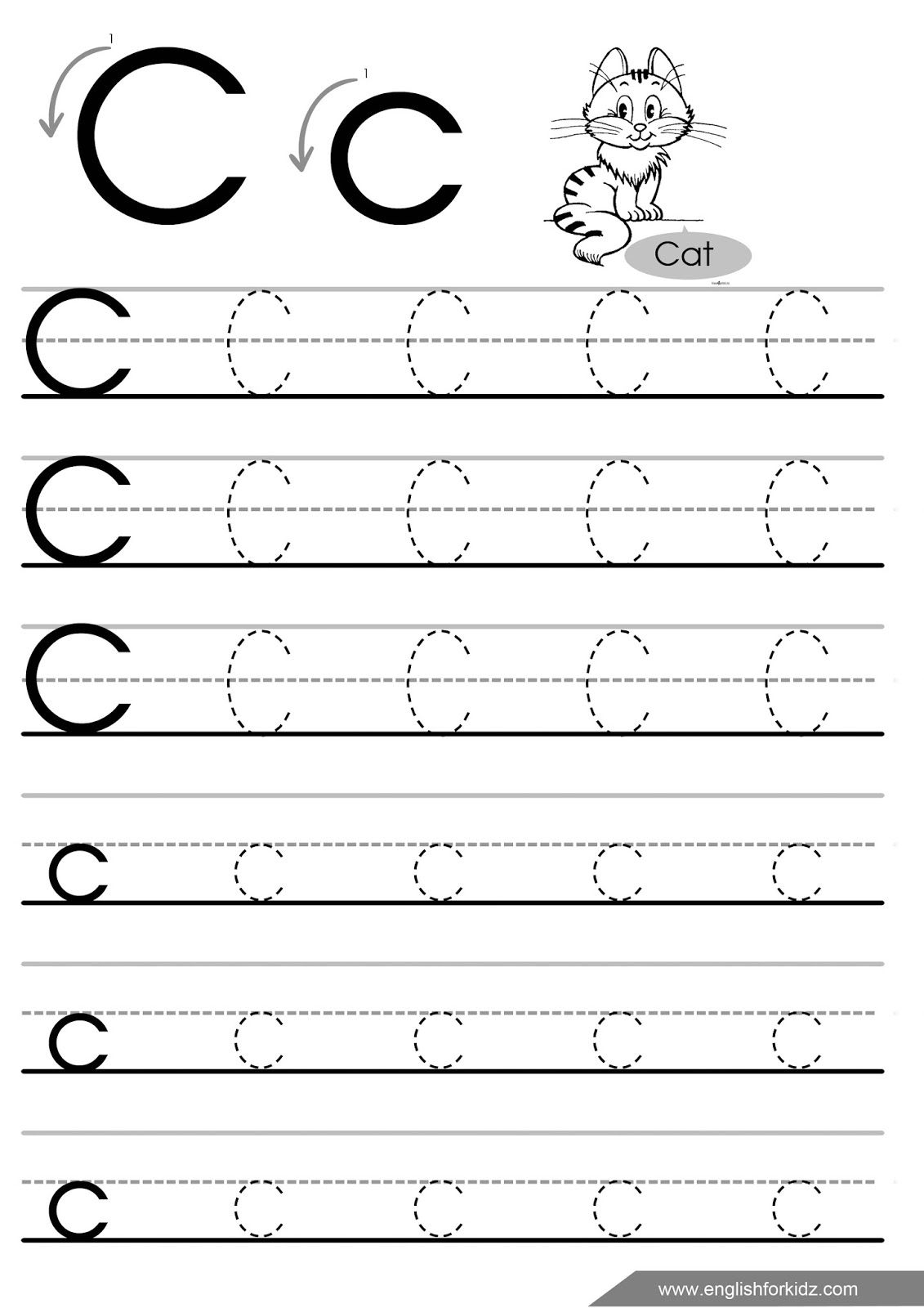 trace letter c worksheets preschool