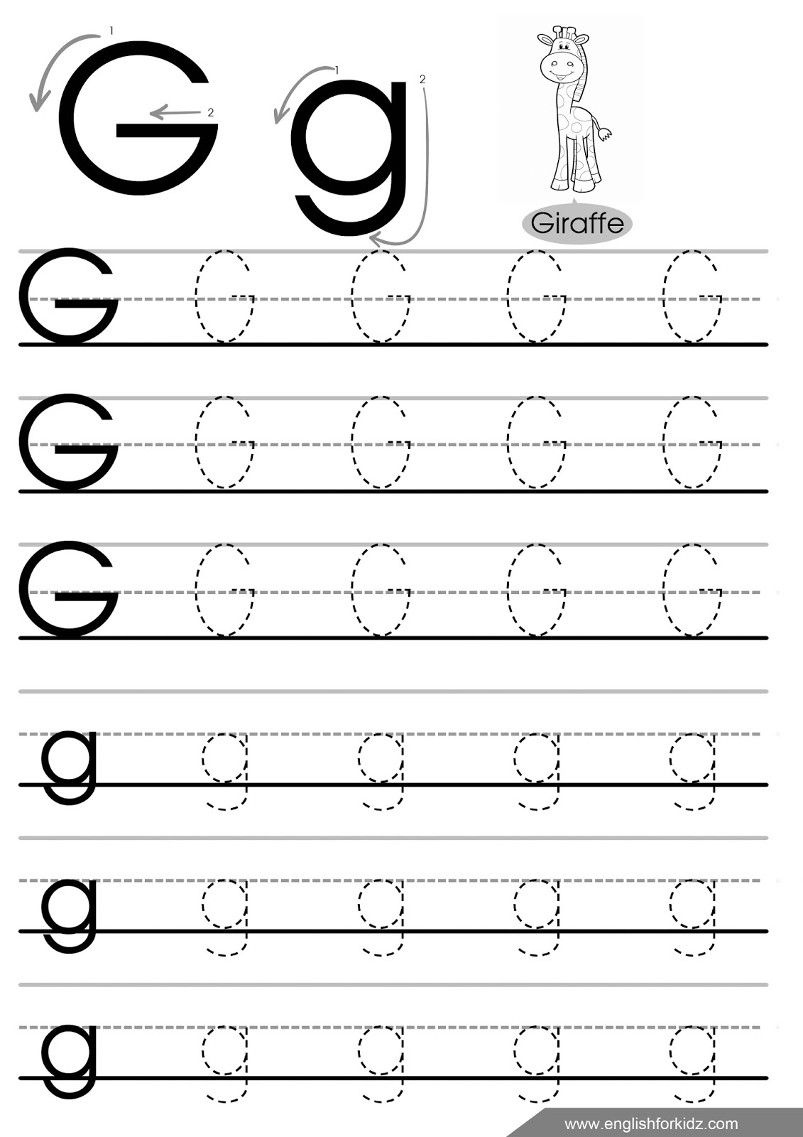 Letter G Worksheets, Flash Cards, Coloring Pages pertaining to Tracing Letter G Worksheets