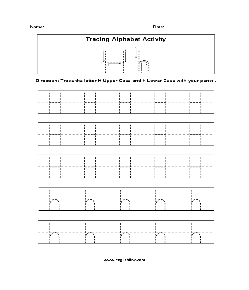 Letter H Tracing Alphabet Worksheets | Alphabet Worksheets with Tracing Letter H Worksheets