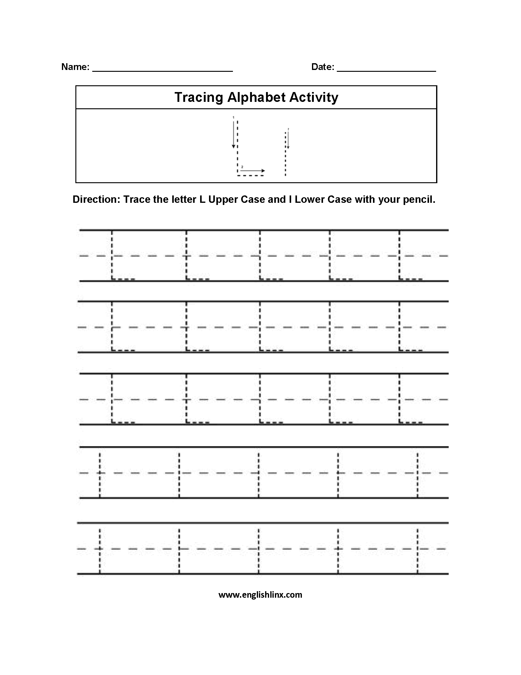 Letter L Tracing Alphabet Worksheets | Alphabet Worksheets in Tracing Letter L Worksheets For Kindergarten