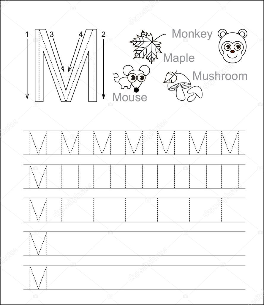 Letter M. Learn Handwriting. — Stock Vector with Tracing Letter M Worksheets