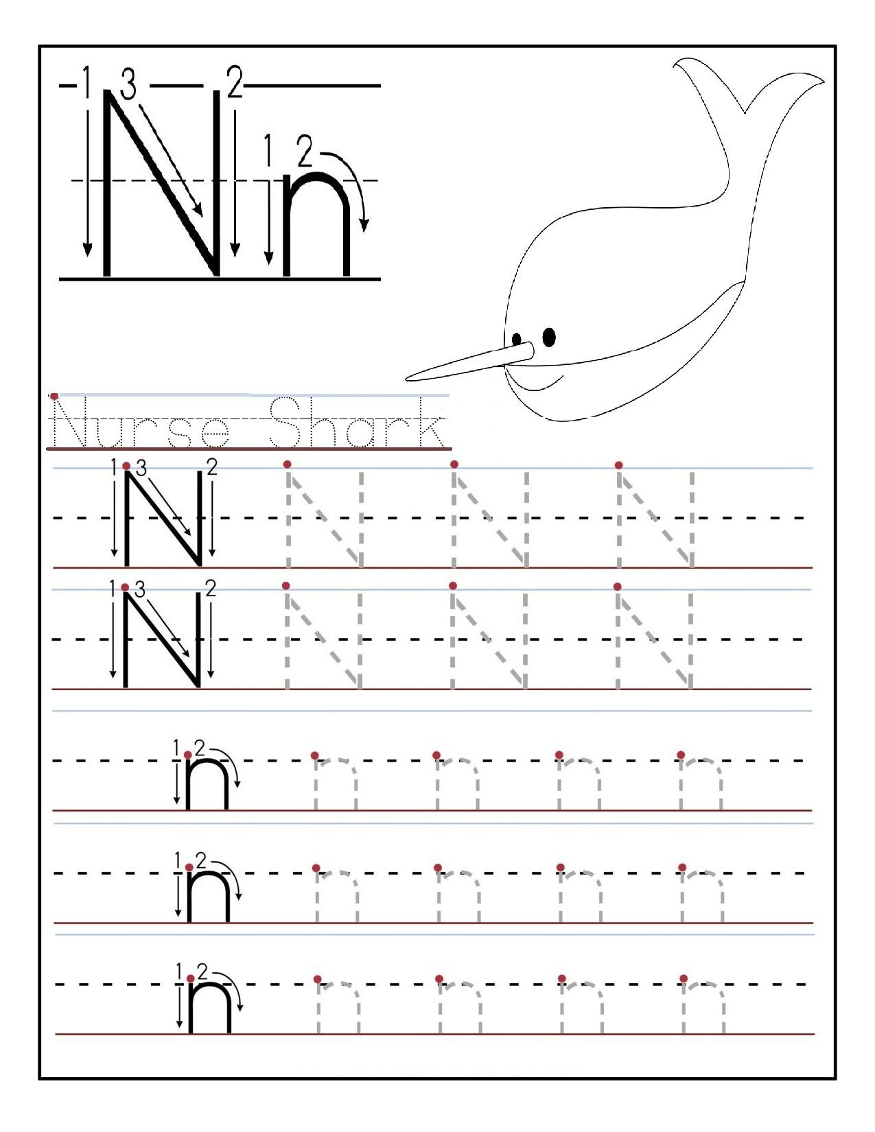 Tracing Letter N Worksheets - Tracinglettersworksheets.com A18