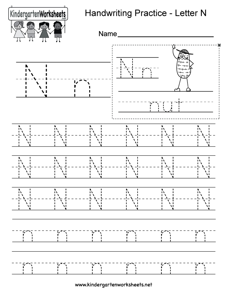 Letter N Writing Practice Worksheet - Free Kindergarten for Tracing Letter N Worksheets For Preschool