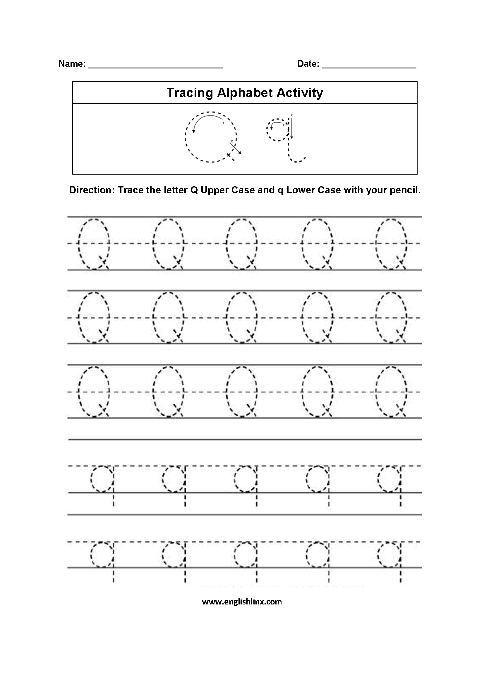 Trace Letter Q Worksheets