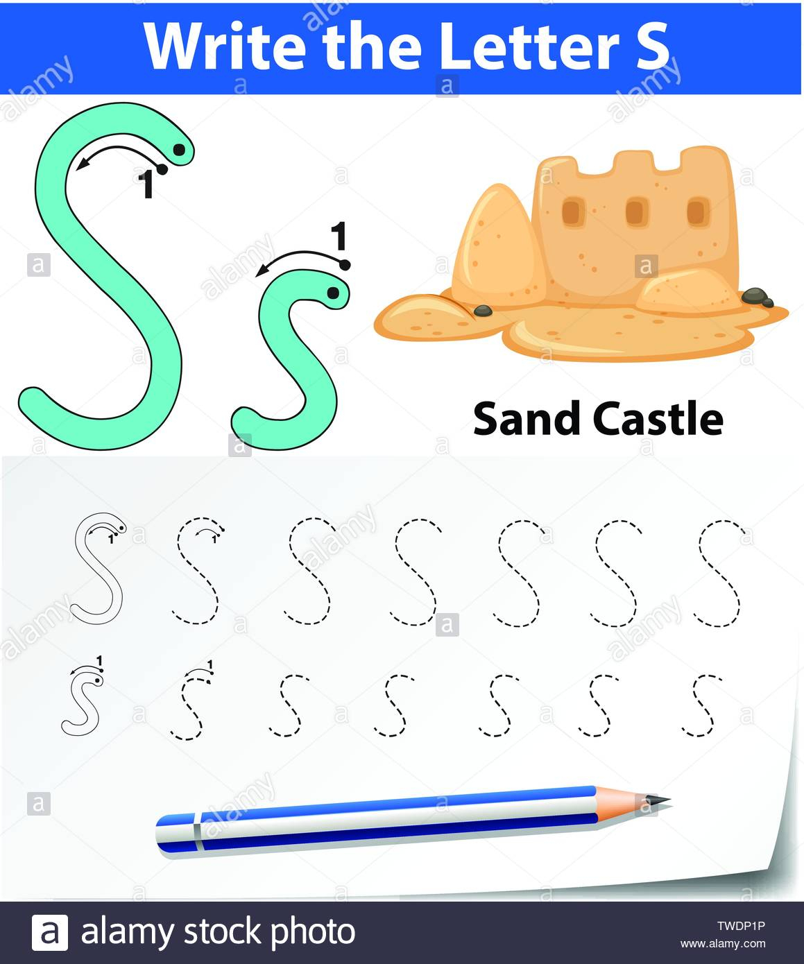 Letter S Tracing Alphabet Worksheets Illustration Stock in Sand Tracing Letters