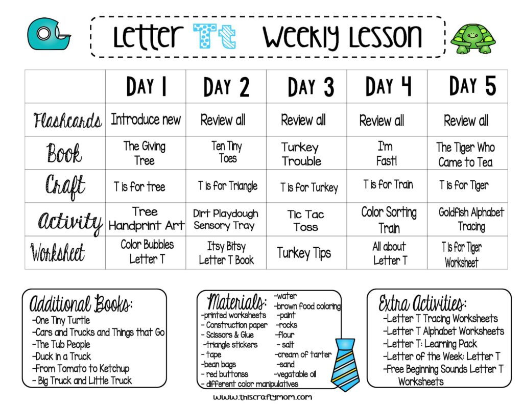 Letter T – Free Preschool Weekly Lesson Plan – Letter Of The in Tracing Letters Lesson Plan